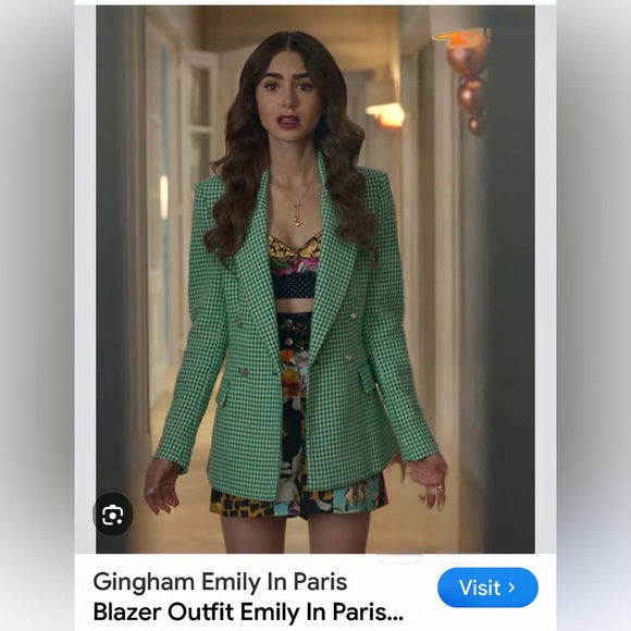 Entro Green Houndstooth Blazer with Gold Buttons - Picture 2 of 6